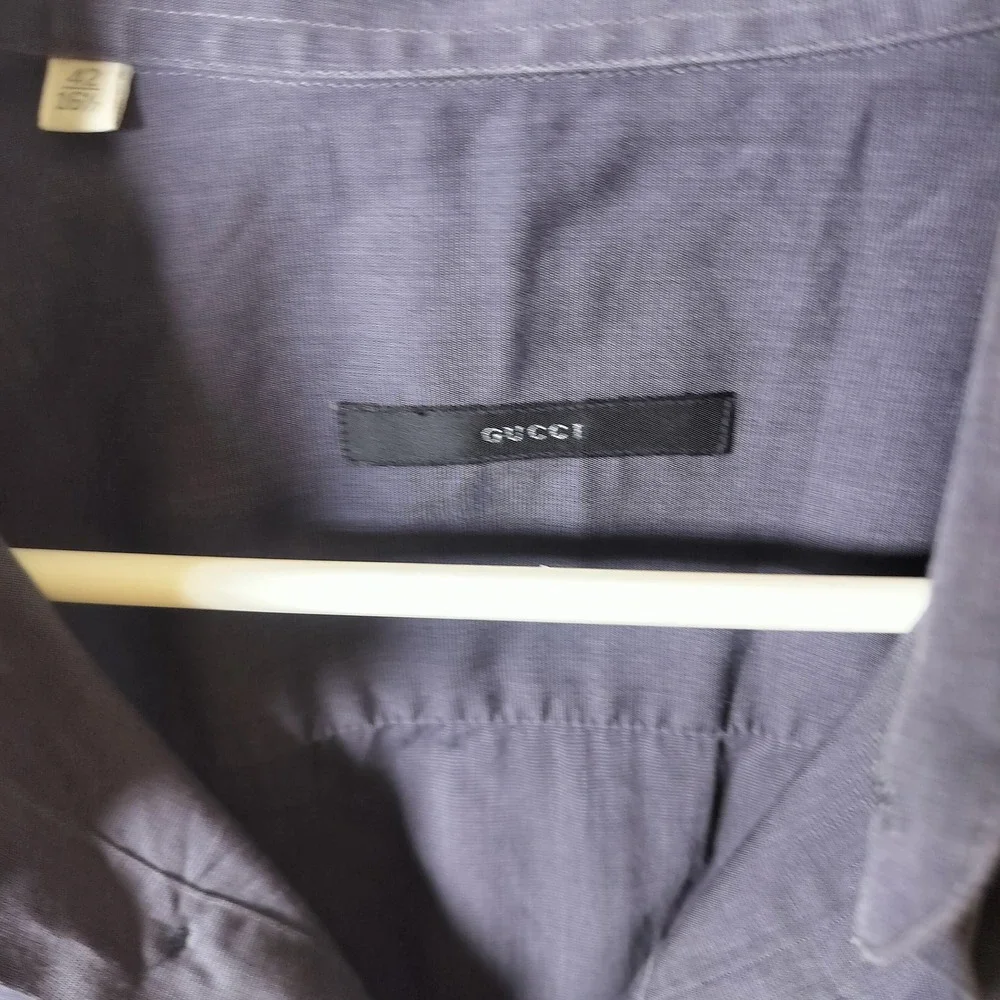 Gucci Mens Long Sleeve Button Down Dress Shirt Slate Blue Grey‎ Size 42 16.5